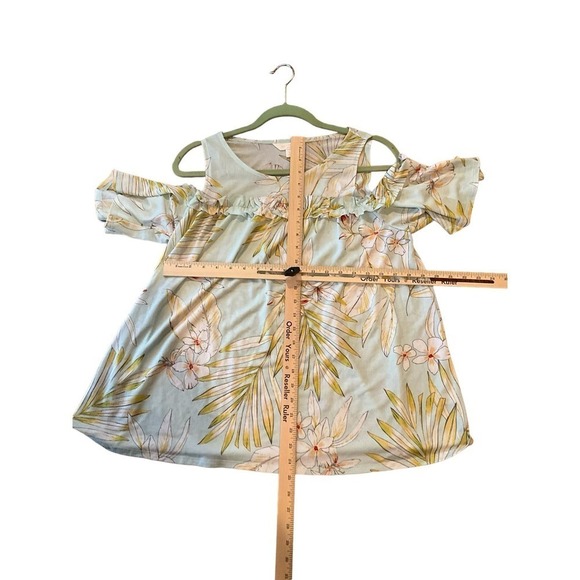 LC Lauren Conrad Cold Shoulder Top Women's Large Blue Floral Polyester Stretch - Picture 4 of 4